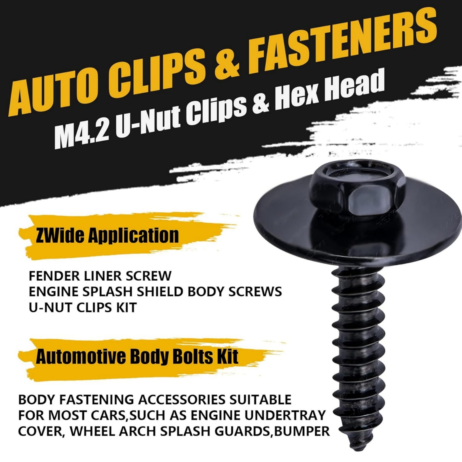 100PCS M4.2 Universal Fender Liner Screw U Nut Kit Engine Splash Shield Hex Head
