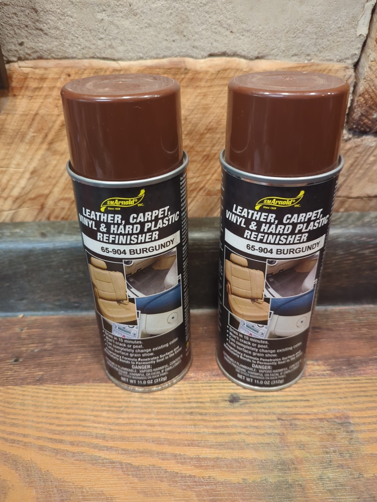 SM Arnold Refinishing Leather Carpet Vinyl Etc Spray Paint Lot 2 Cans BURGUNDY