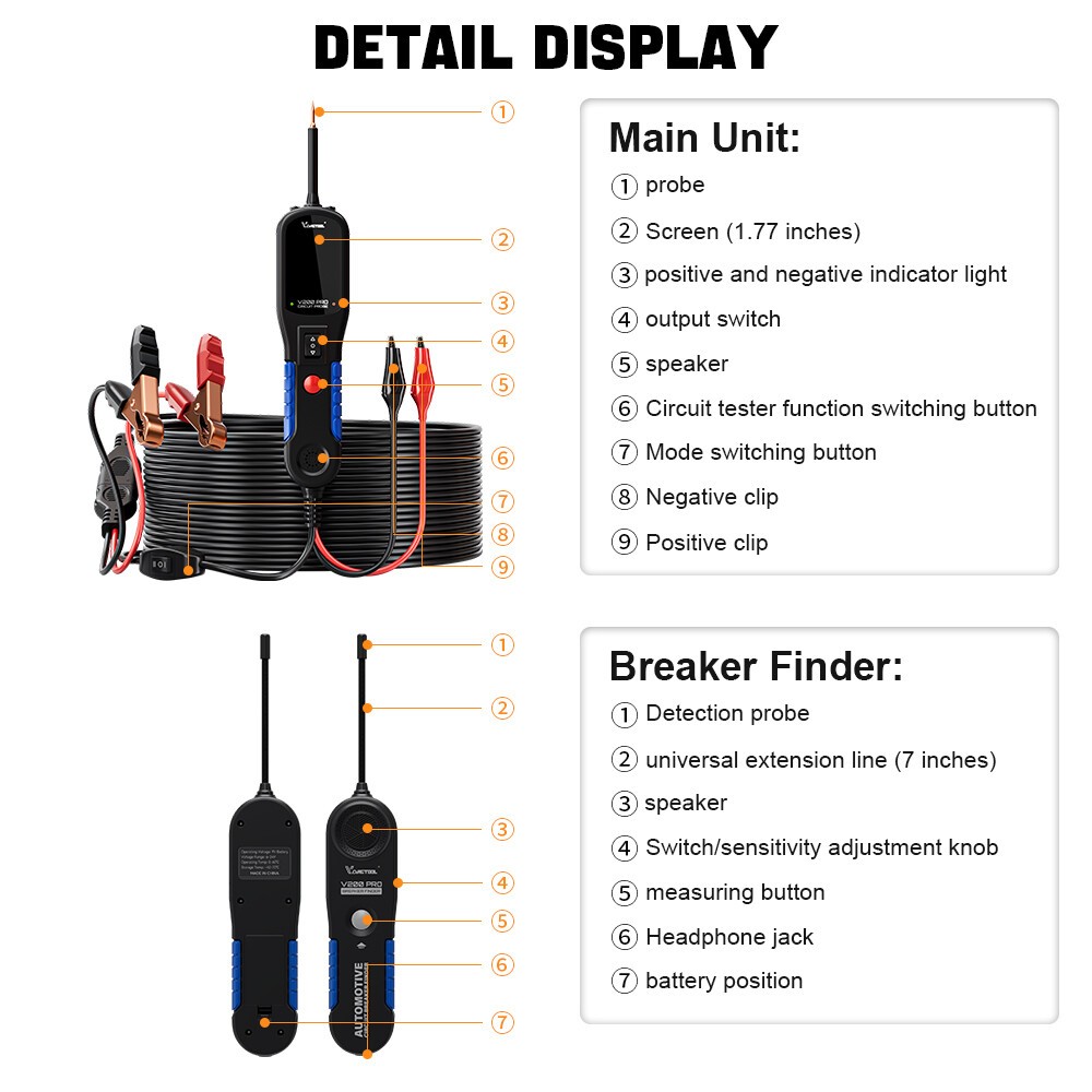 VDIAGTOOL V200Pro PowerScan Circuit Tester Electrical Power Probe Tool 12V/24V