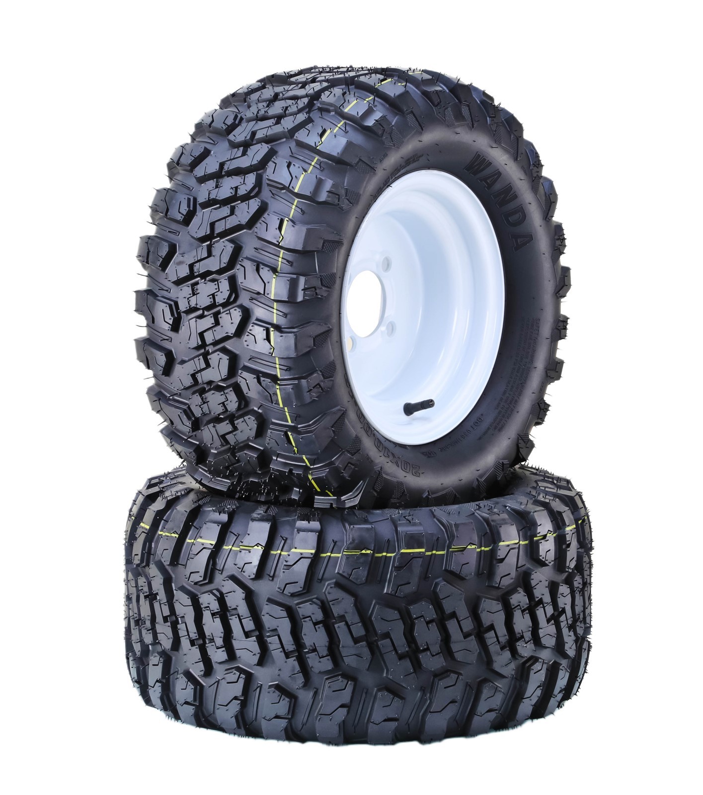 WANDA Golf Cart Tire & wheel 20X10-10 4-Ply with 4X4″ White Wheel,SET 2