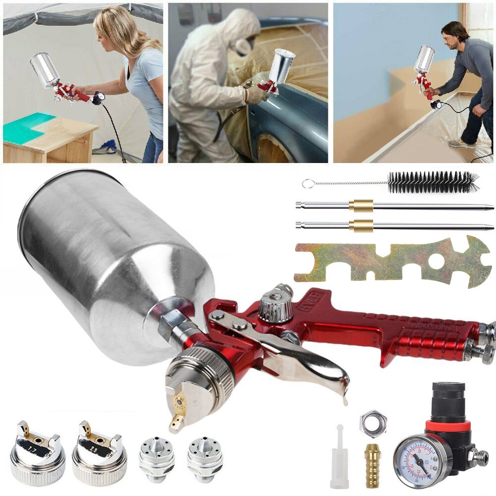HVLP Air Paint Spray Gun Gravity Feed Car Auto Gun Kit 1.4mm/1.7mm/2.5mm Nozzles