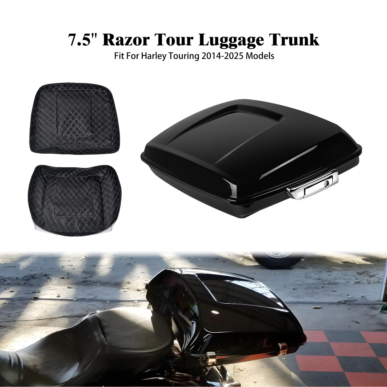 Chopped Tour Trunk 7.5″ w/Pad Chrome Latch For Harley Touring CVO FLHTKSE 14-26