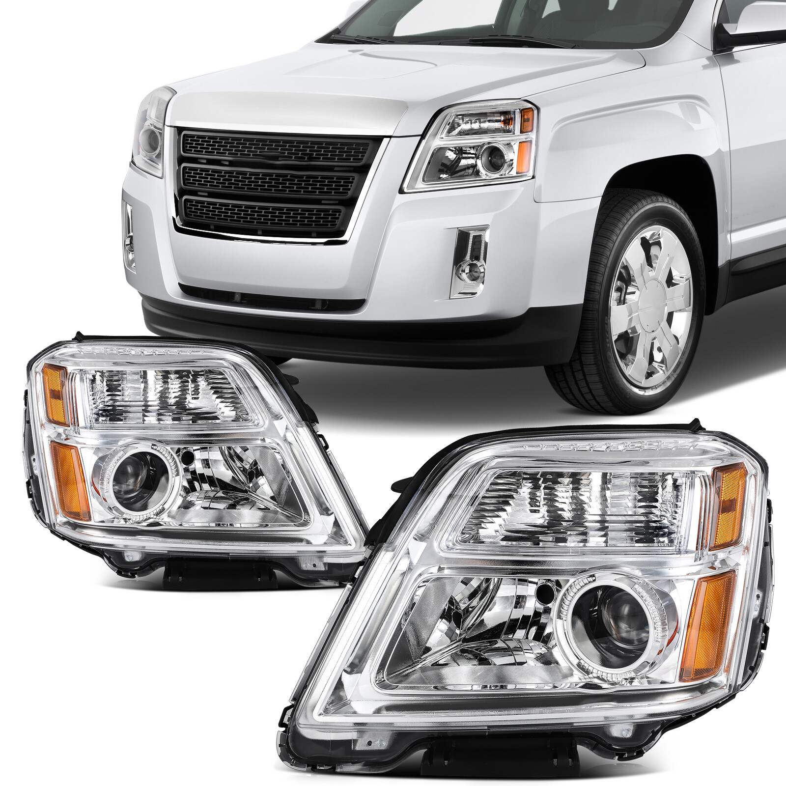 For GMC Terrain SLT SLE 2010-2015 Chrome w/Projector Headlights Assembly Pair