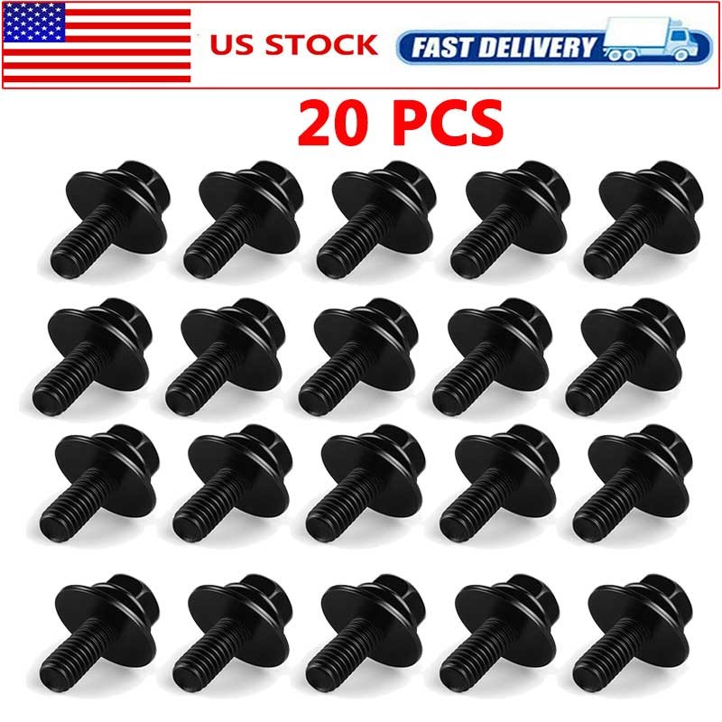 20x Car Body Bolts Screw Fender M6-1.0x 16mm Long-10mm Hex-17mm Washer Fastener