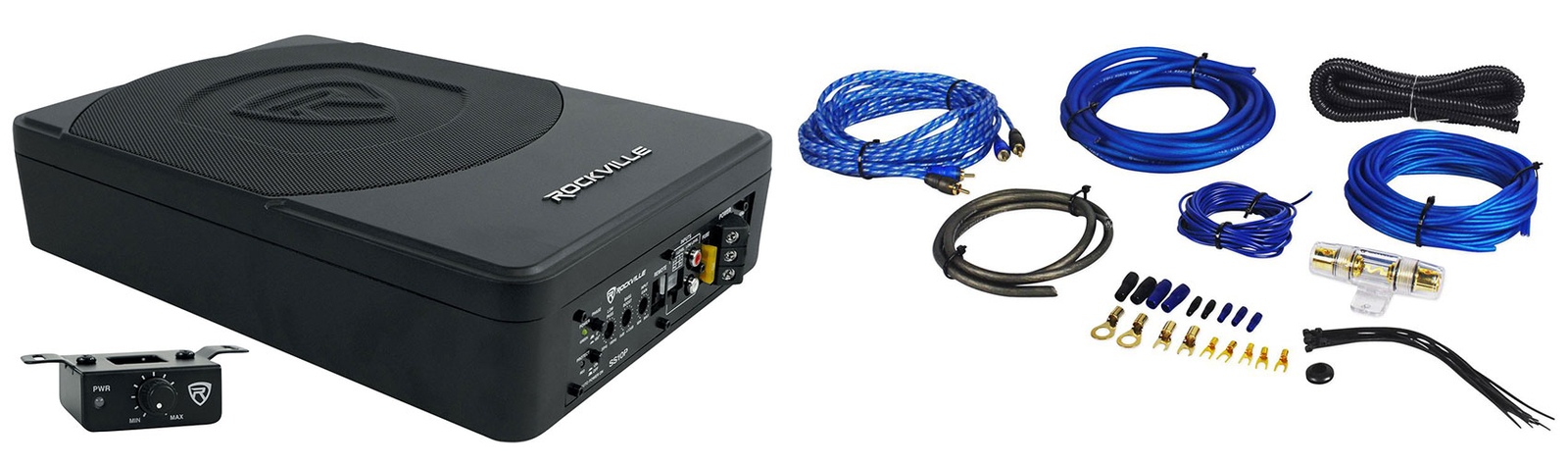 Rockville SS10P 10″ 800w Slim Under-Seat Powered Car/Truck Subwoofer Sub+Amp Kit