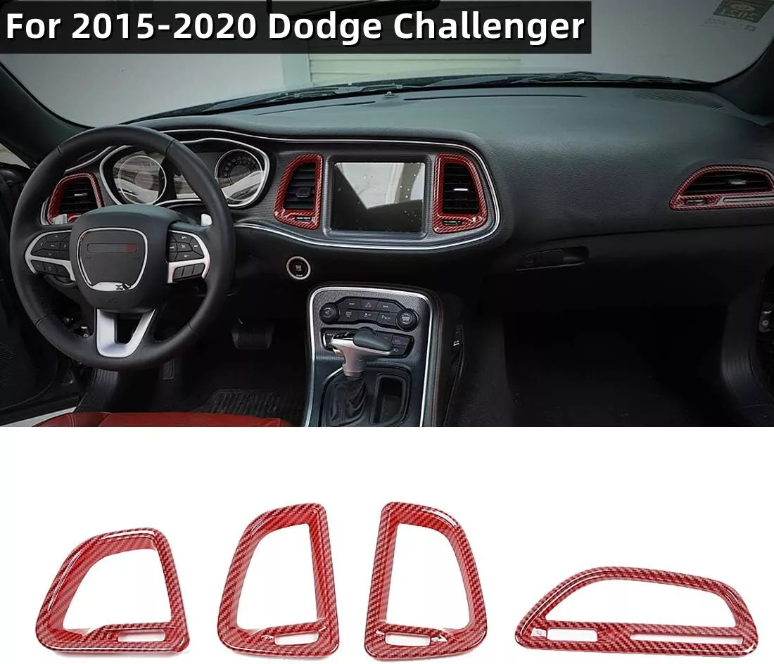 16PCS Red Carbon Fiber Center Interior Dash Trim Kit for Dodge Challenger 2015+