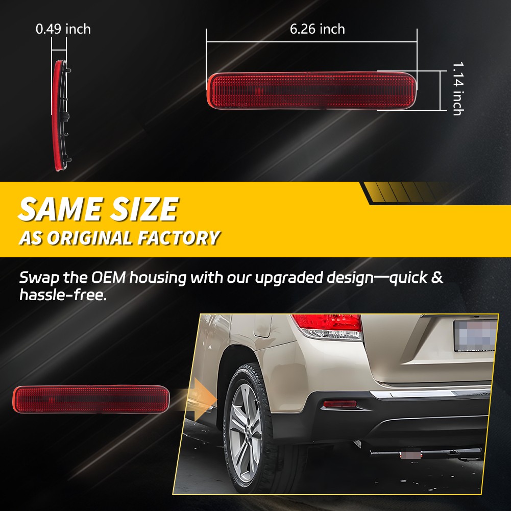 2X Red Lens Rear Bumper Reflector Lights For 2011 2012 2013 Toyota Highlander