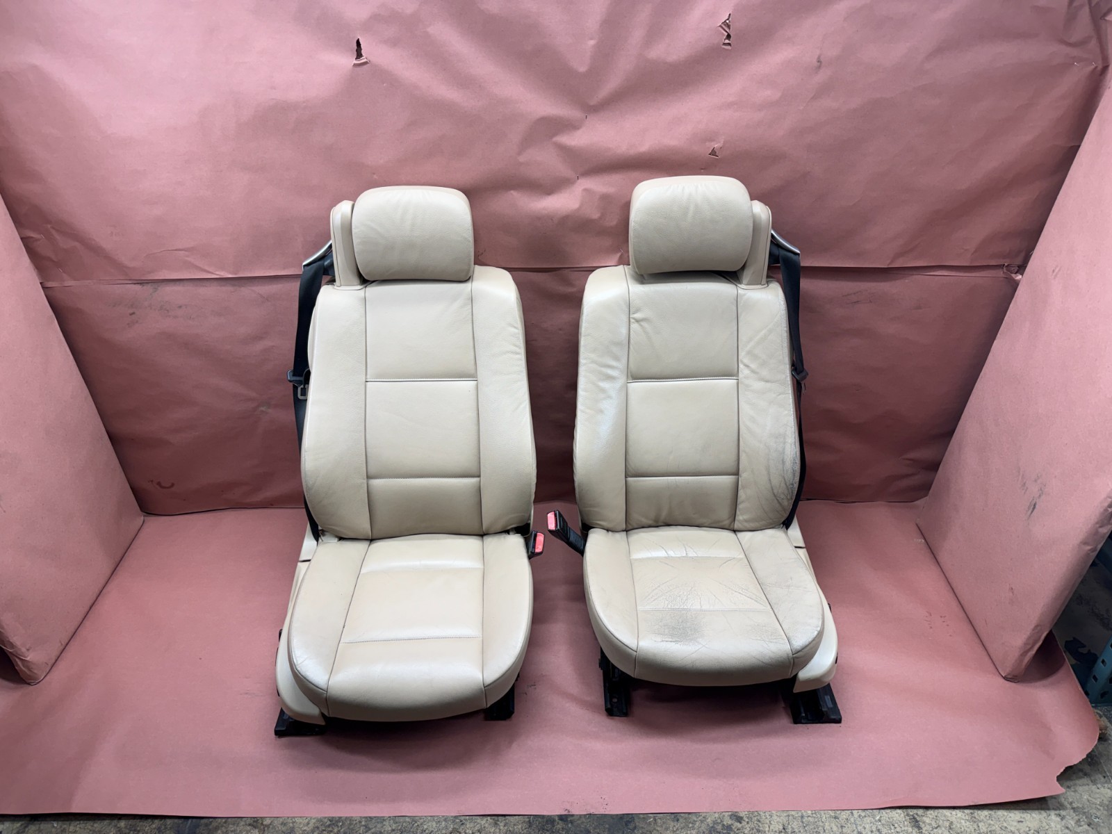 BMW E46 330CI Convertible Front Complete Seat Beige Leather Pair OEM 106K Miles
