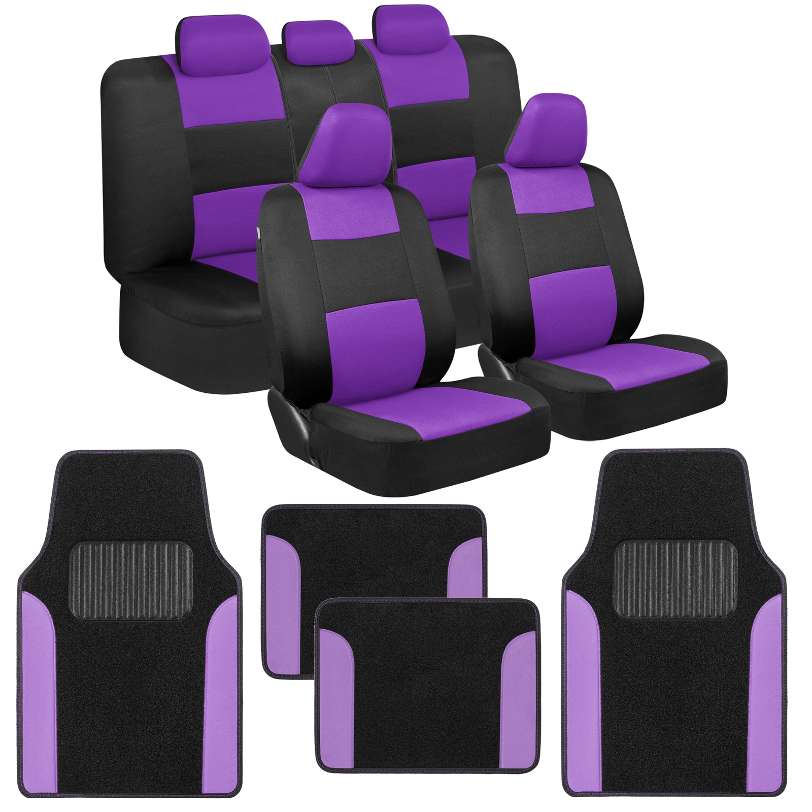 BDK 2-Tone Interior Accessory Bundle – Seat Protectors & Carpet Mats