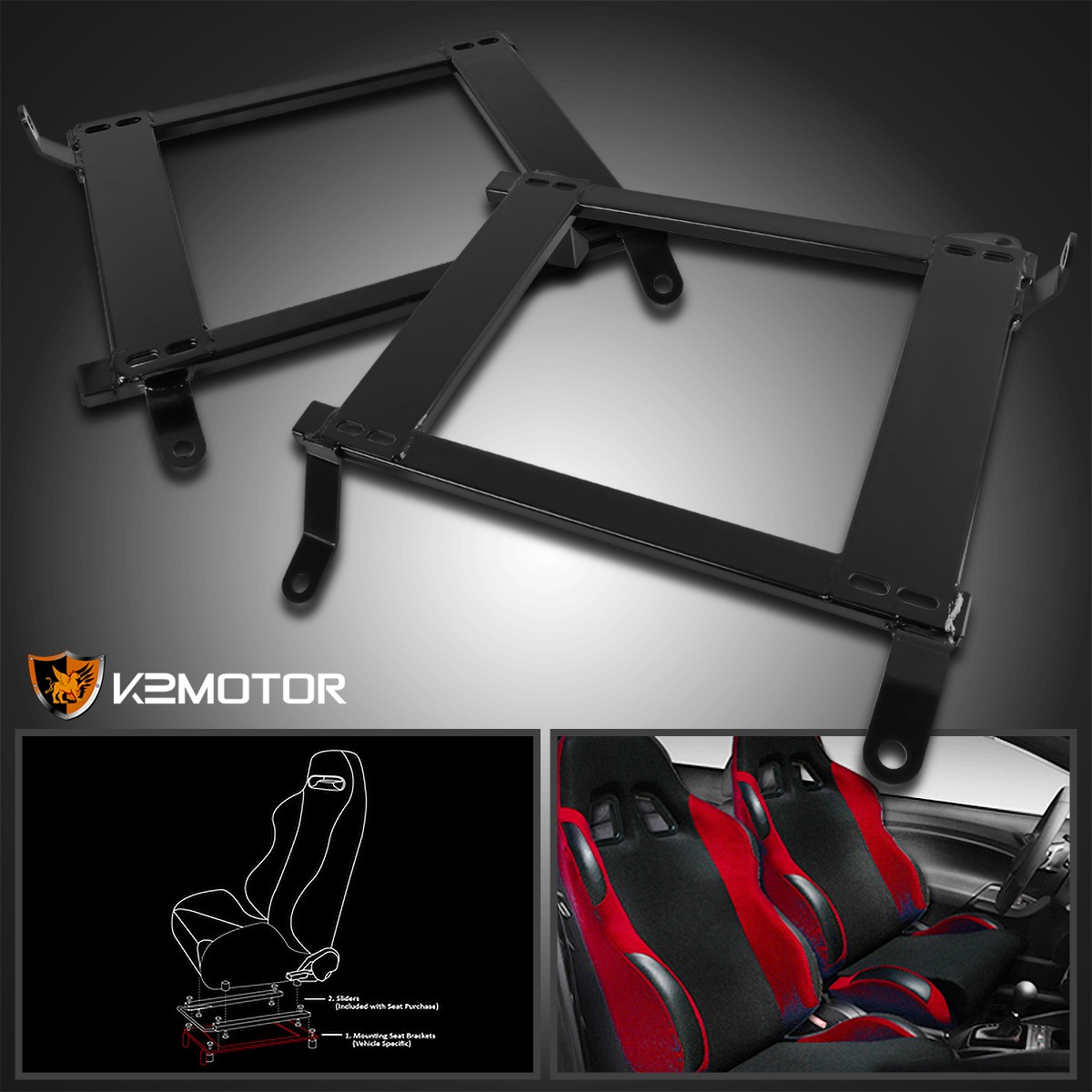 Fits 2003-2009 350Z Racing Seat Black Steel Mounting Brackets Rail Track Pair