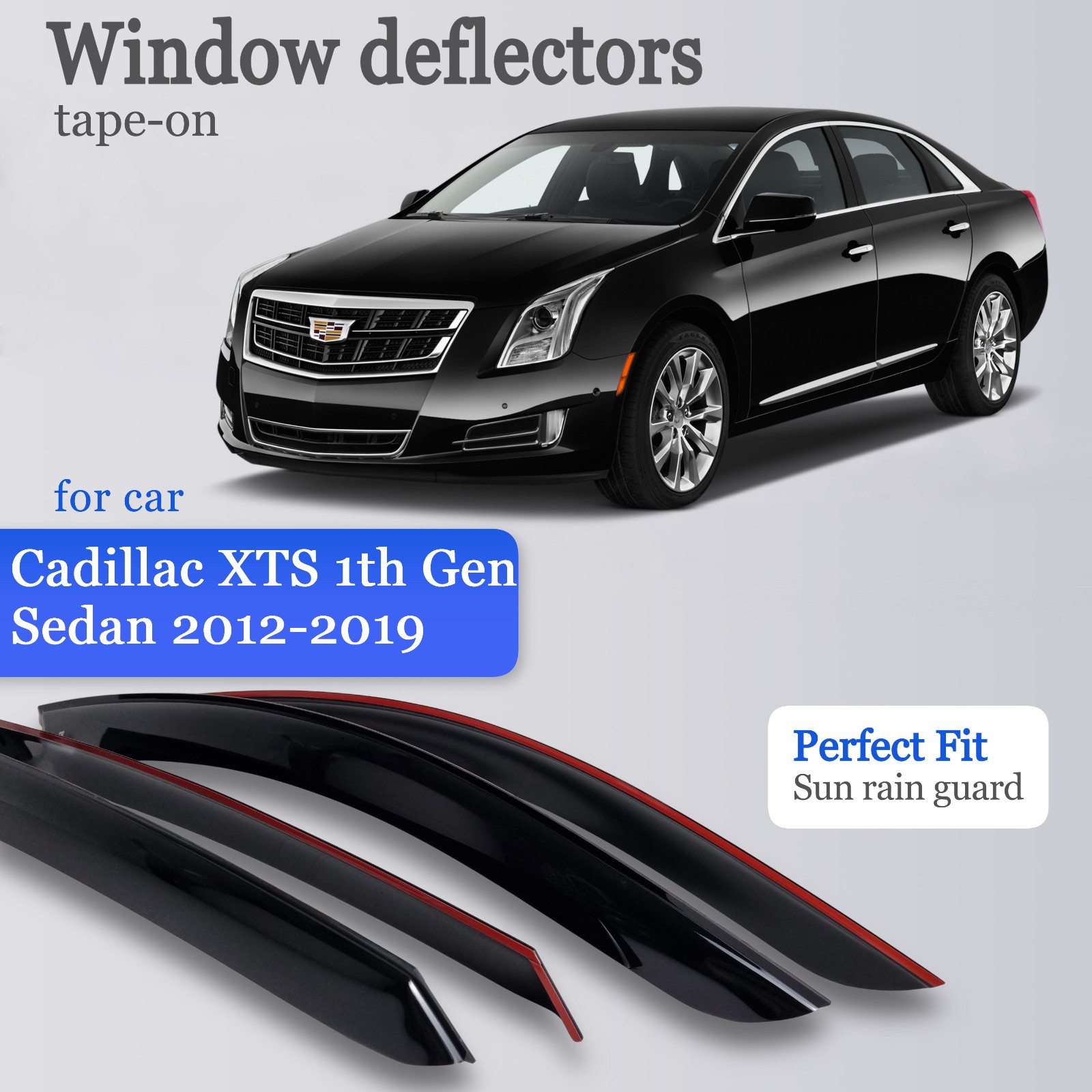 Tape-on Window Visors Rain Guards Fit Cadillac XTS Sd 2012-2019 Wind Deflectors