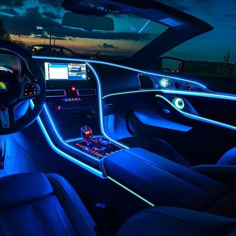 8M LED Light Neon Trim Glow Optic Strip Fiber Car Interior Ambient Lighting APP
