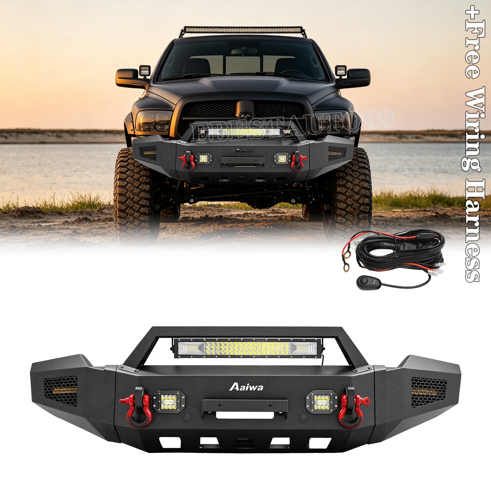 Aaiwa Fits 2002-2005 Dodge Ram 1500 Front Bumper With Winch Plate & LED Light