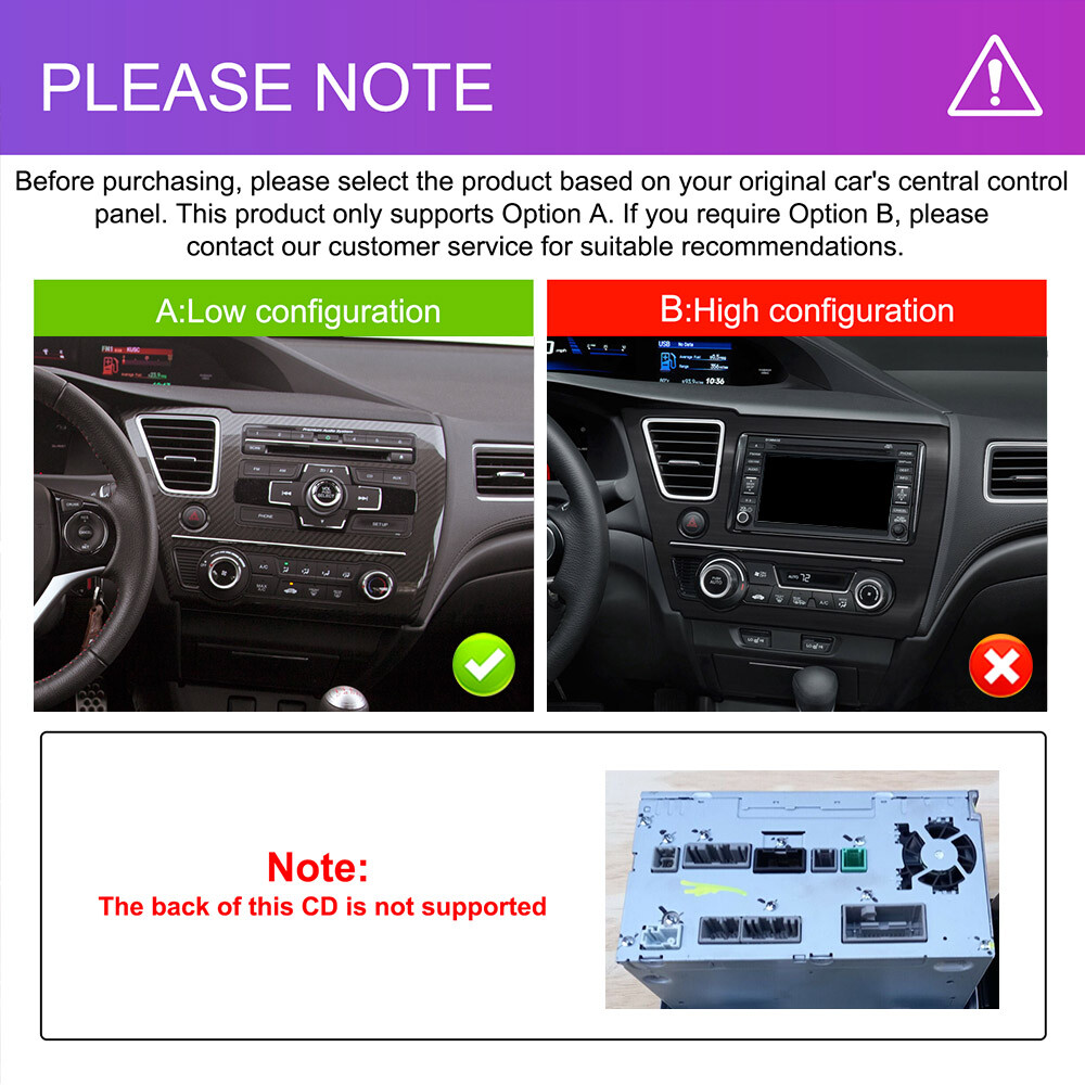 Android 15 Apple Carplay GPS For Honda Civic 2013-2015 Car Radio Stereo 2+64GB