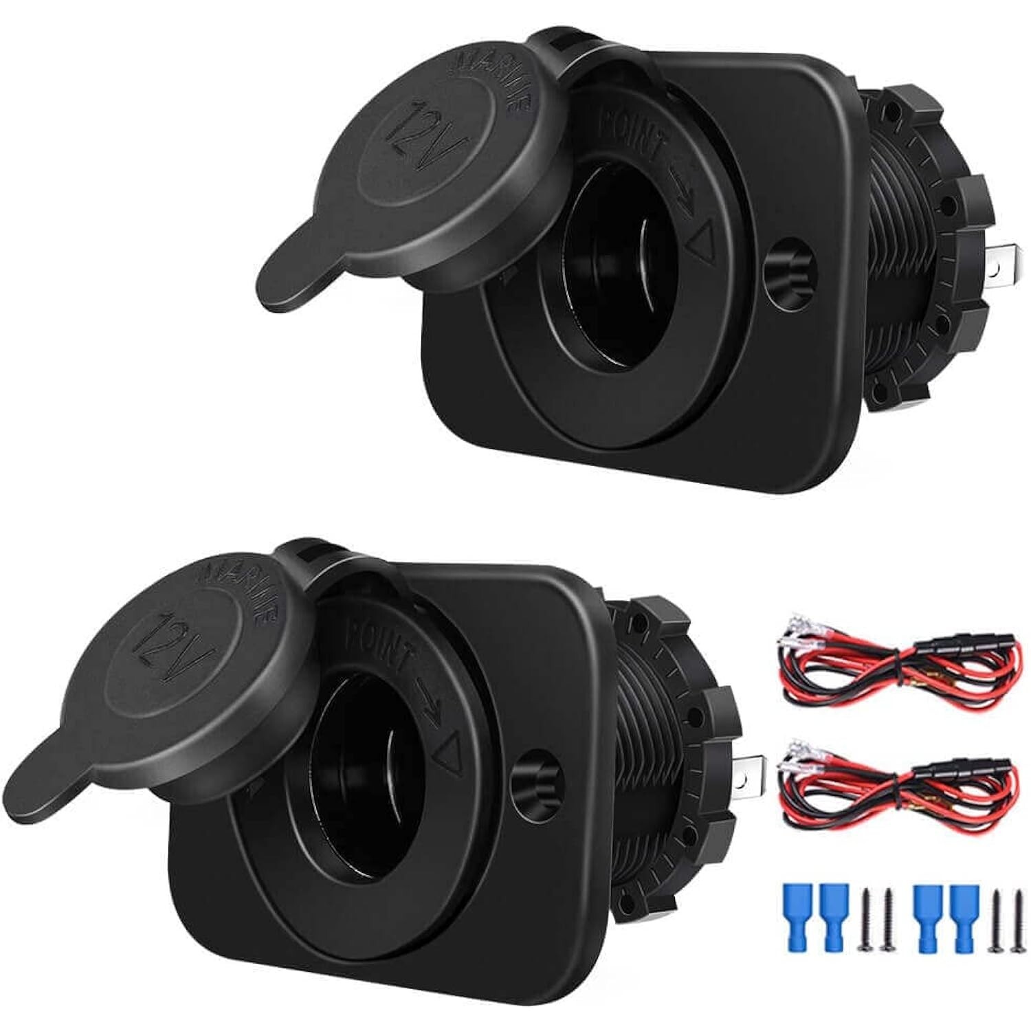 2 Pack 12V Power Outlet Socket for Car Marine Motorcycle RV DIY Kit