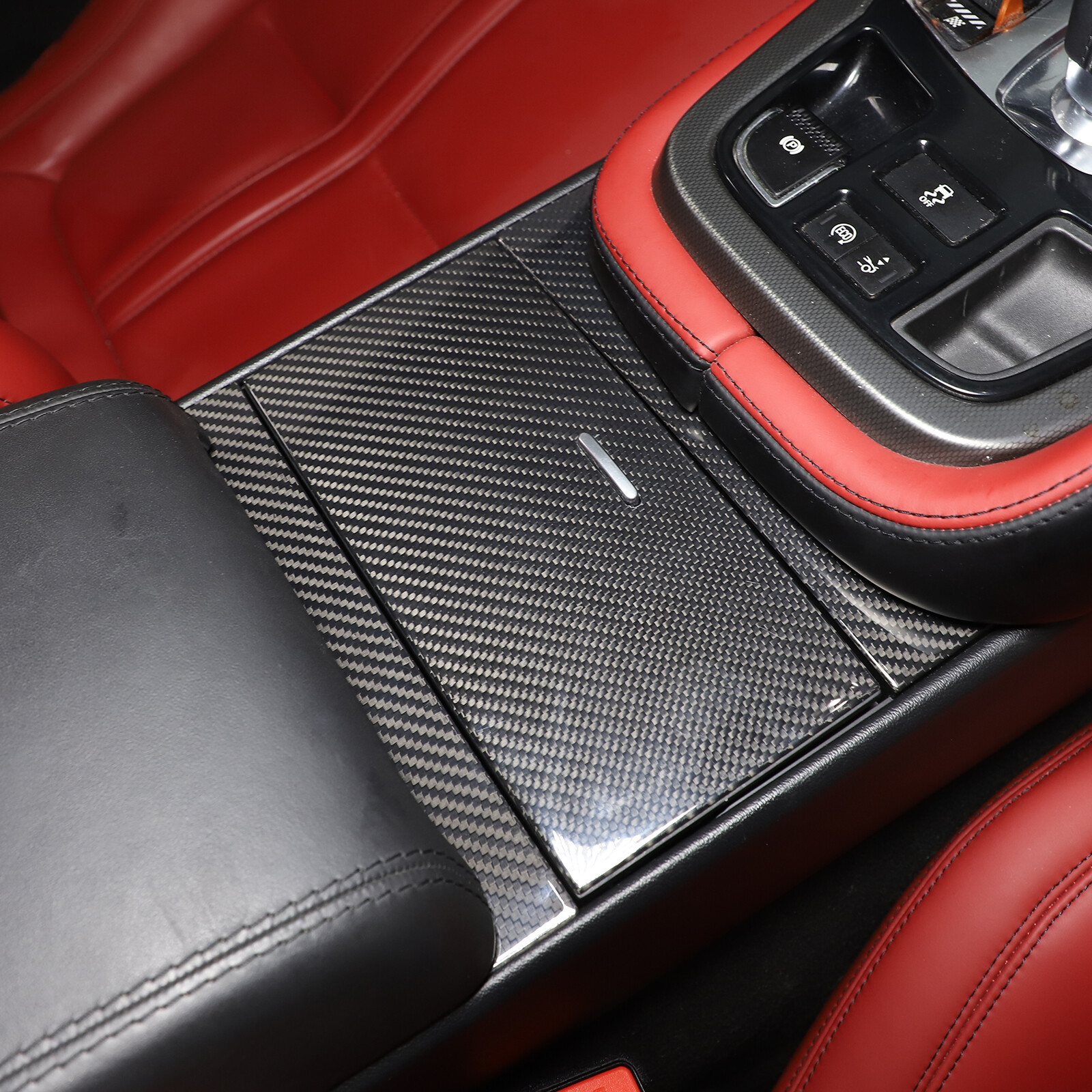 Dry Carbon Fiber Center Storage Panel Cover Trim For Jaguar F-TYPE 2013-2023