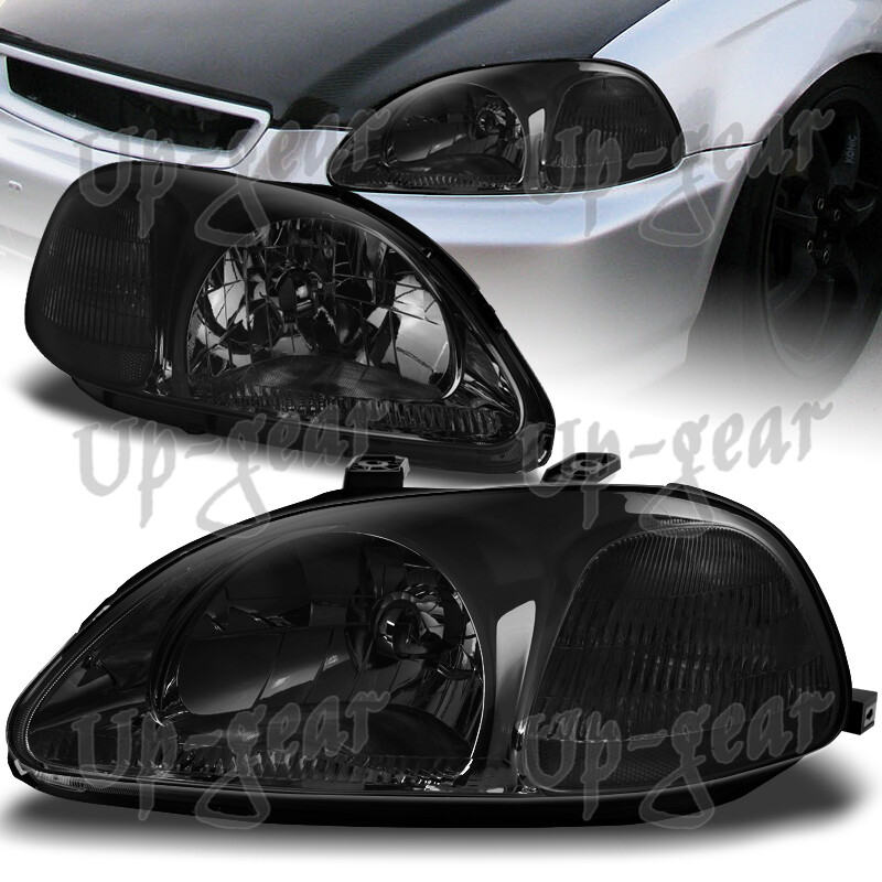 For 1996-1998 Honda Civic Smoke Housing Smoke Lens Reflector Headlights Lamps