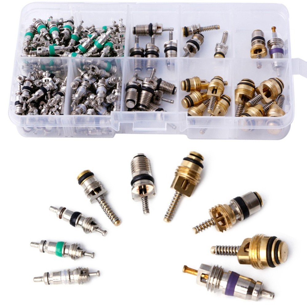 134pcs Car R134a A/C Air Conditioner Schrader Valve Core Assortment Kit