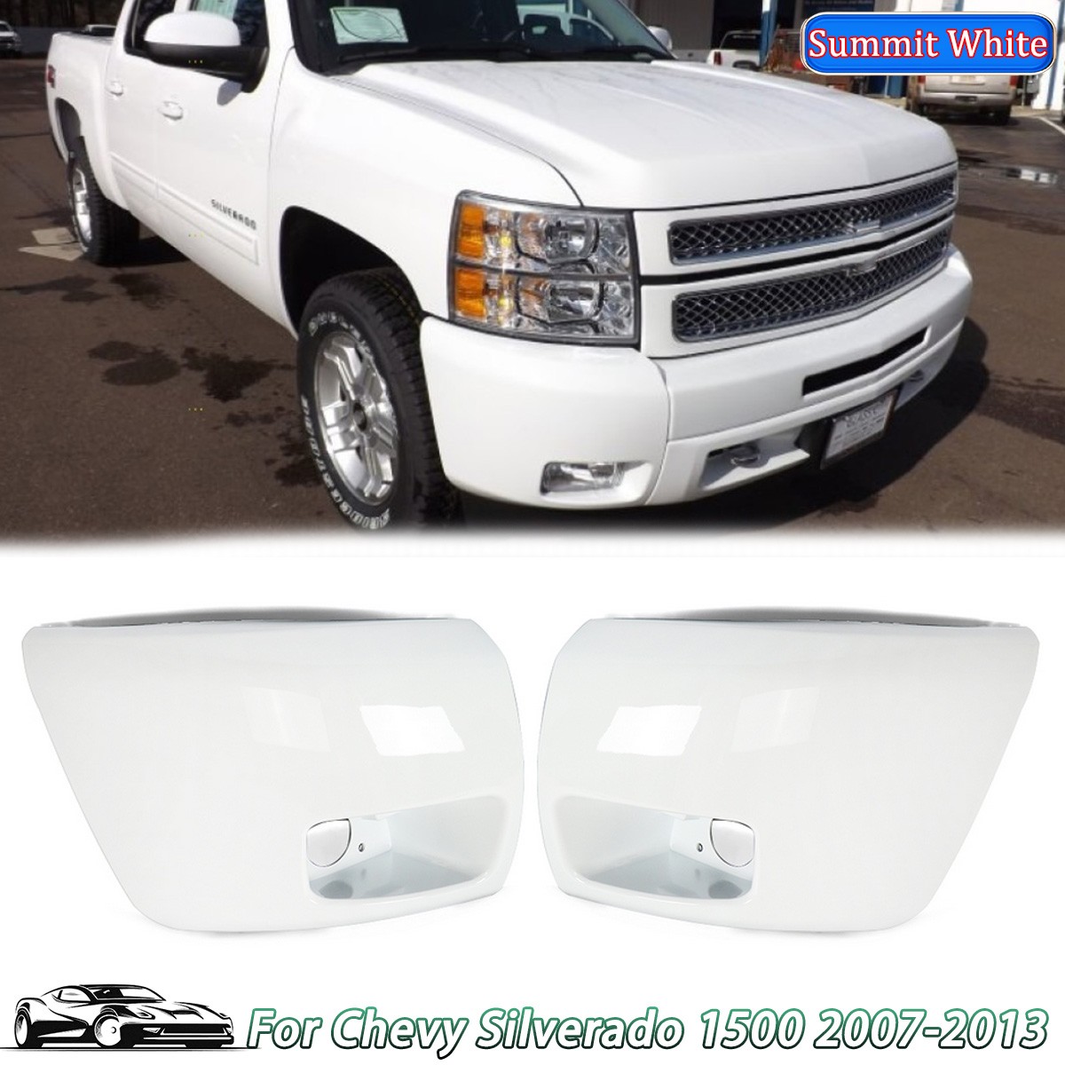 GAZ-Summit White Front Bumper End Caps For 2007-2013 Silverado 1500 w/ Fog Light