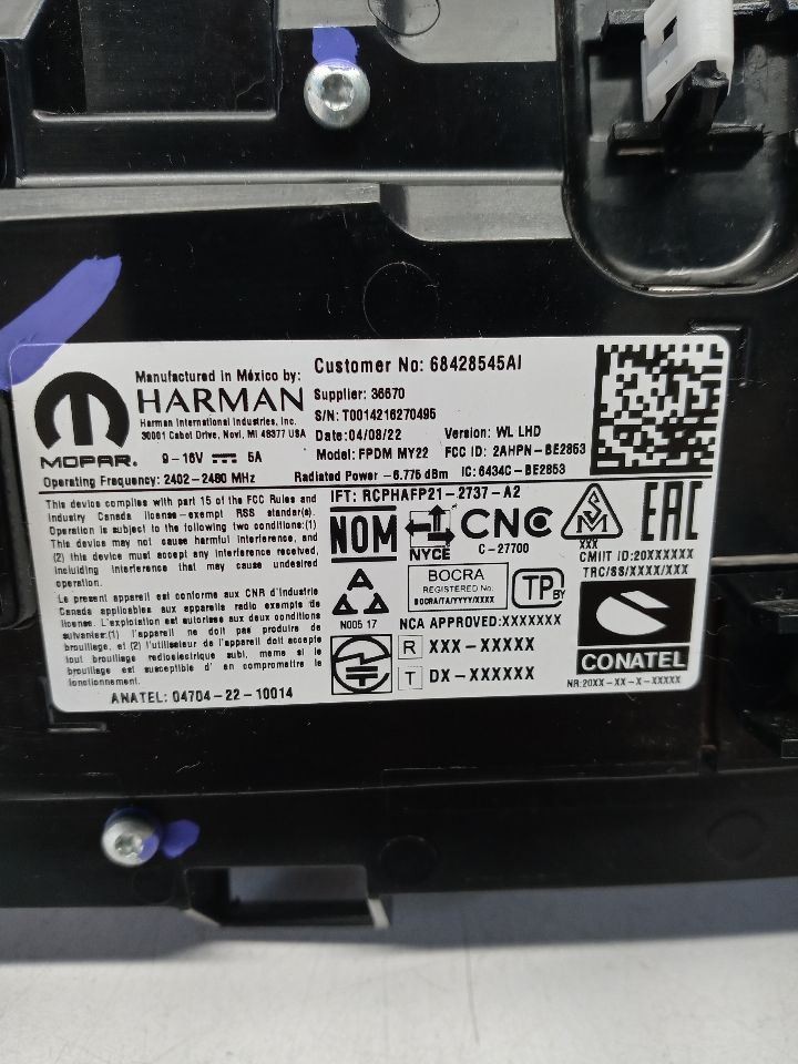 2022 Grand Cherokeee OEM Passenger Display Screen ID 68428545AI Fits 2022-2025