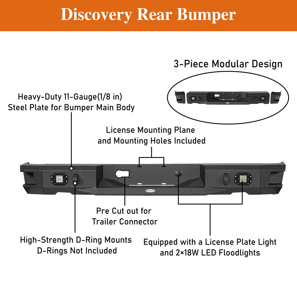 Hooke Road Steel Front Bumper or Rear Bumper w/Led Light for 2013-2018 Ram 1500