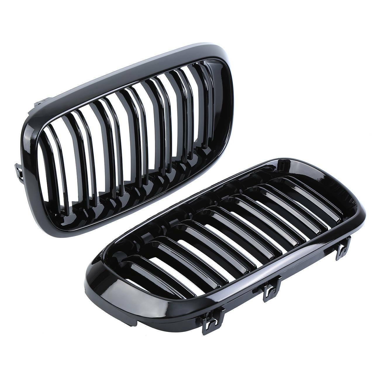 Gloss Black Dual Line Front Kidney Grill Grille For 2014-2017 BMW X5 F15 X6 F16