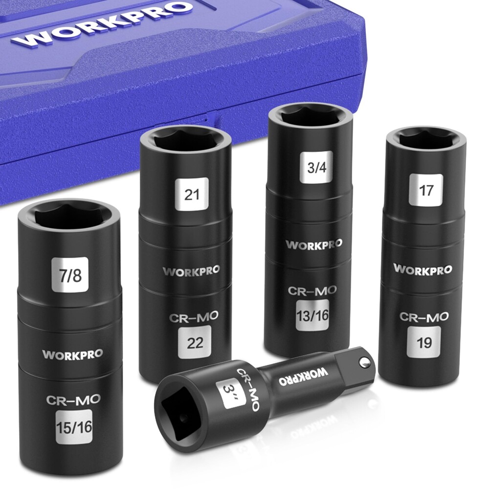 WORKPRO 5PC 1/2″ Dr Impact Socket Set Lug Nut Wheel 3″ Extension Bar Flip Socket