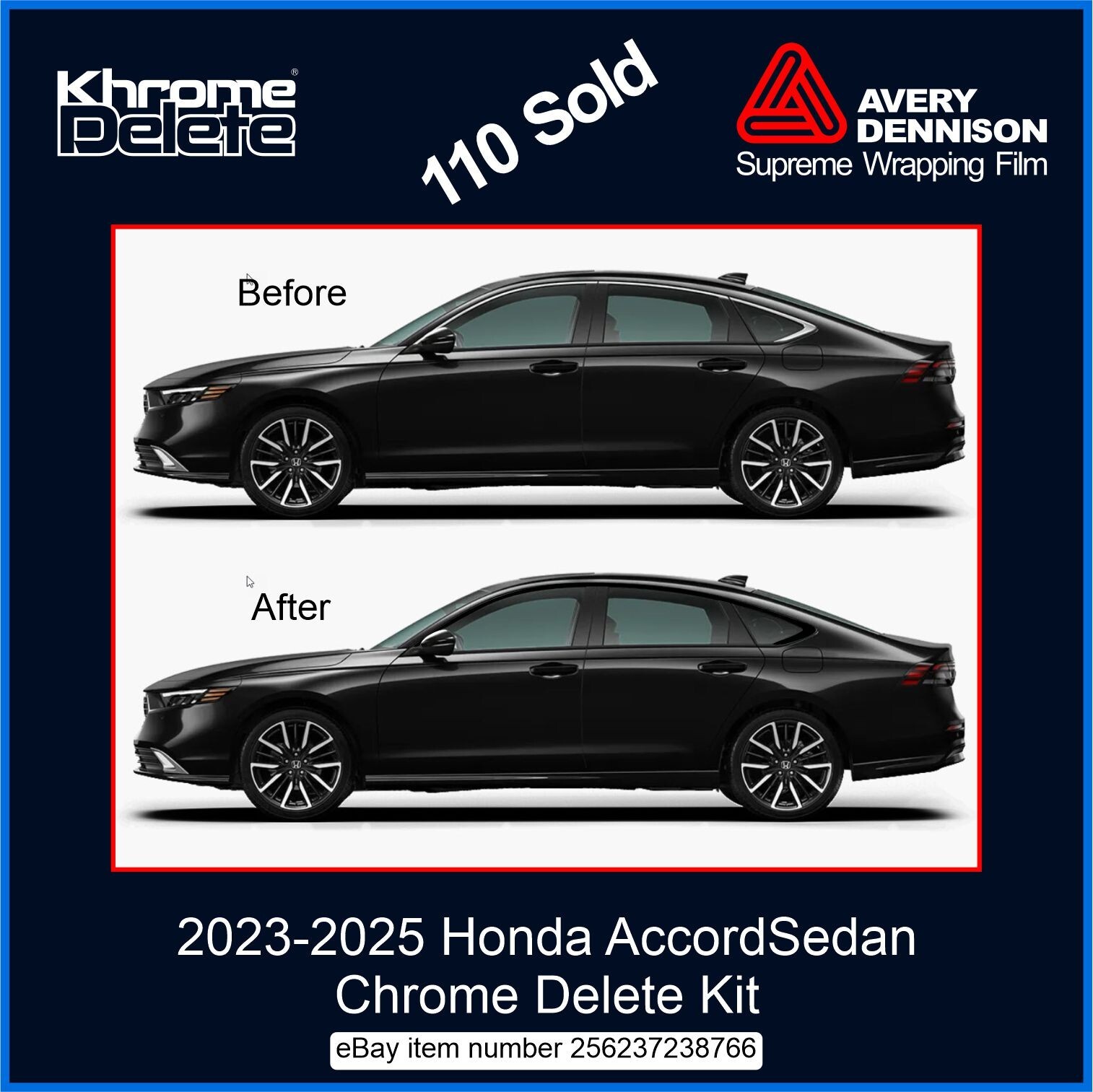 2023-2025 Honda Accord Sedan Chrome Trim blackout overlay (Glossy Black)