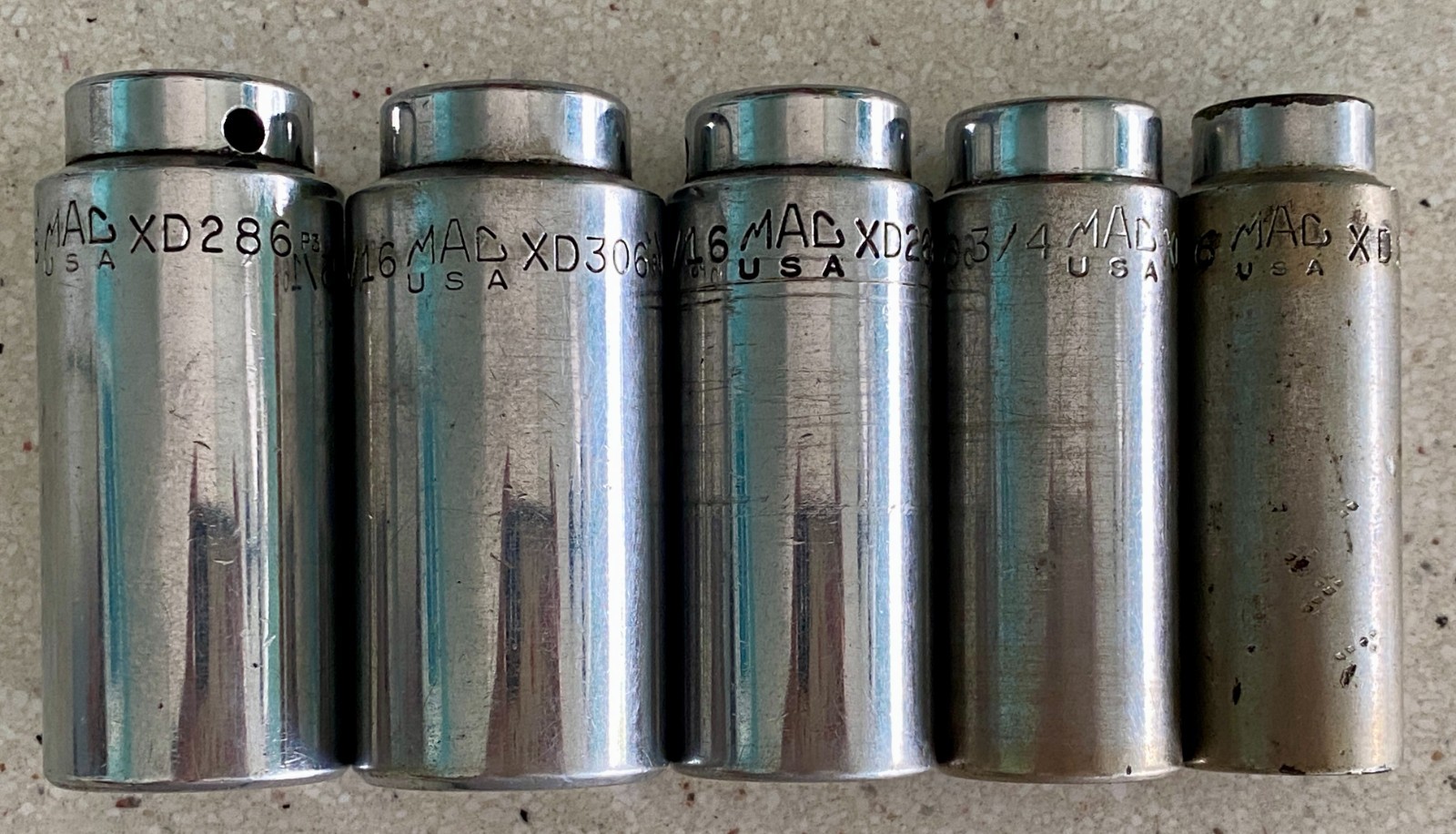 MAC Tools USA SAE 6 Point Deep Sockets 5 Pc Set 11/16 3/4 13/16 7/8 15/16 Used
