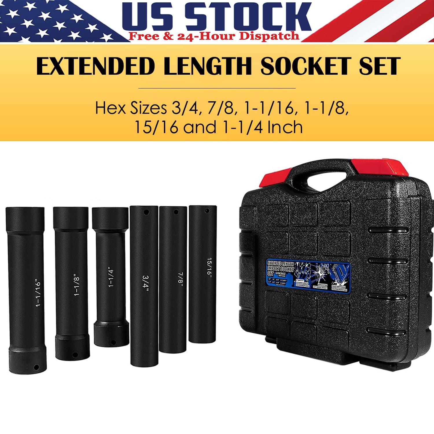 1/2″ Drive HeavyDuty Extended Length Sockets Extra-Deep Length Impact Socket Set