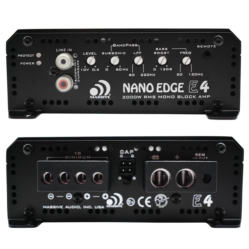 MASSIVE AUDIO E4 4000W MAX 1 OHM STABLE MONOBLOCK EDGE SERIES AMPLIFIER CAR AMP