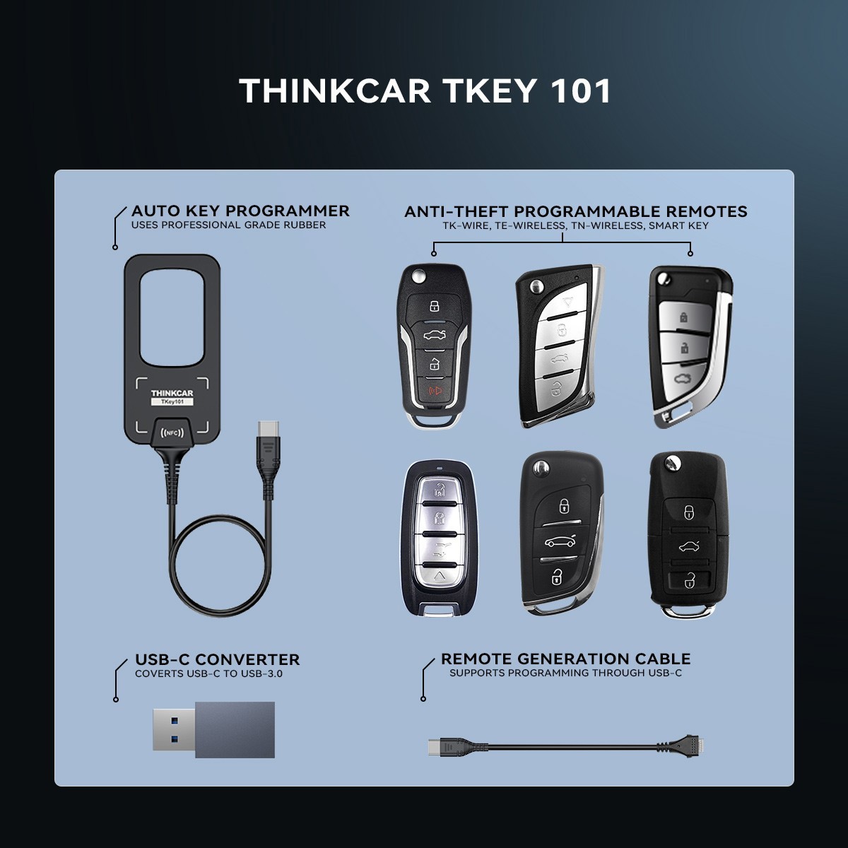 Universal Car Key Programmer THINKCAR TKEY 101 Equipment with 6 Unit Remote Keys