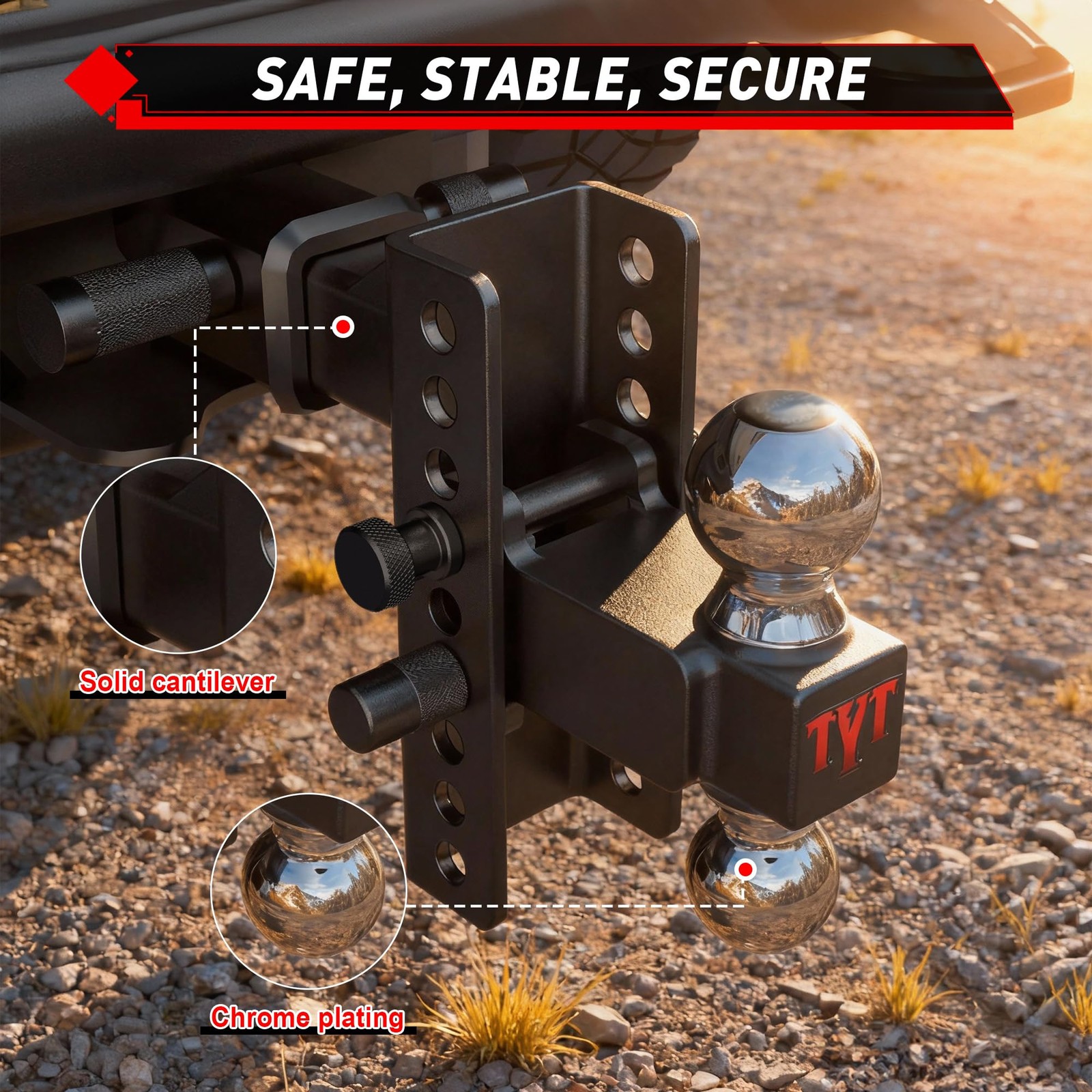 TYT 2.5″ Receiver 6” Drop Adjustable Trailer Tow Hitch Dual Ball w/Lock 12500lb