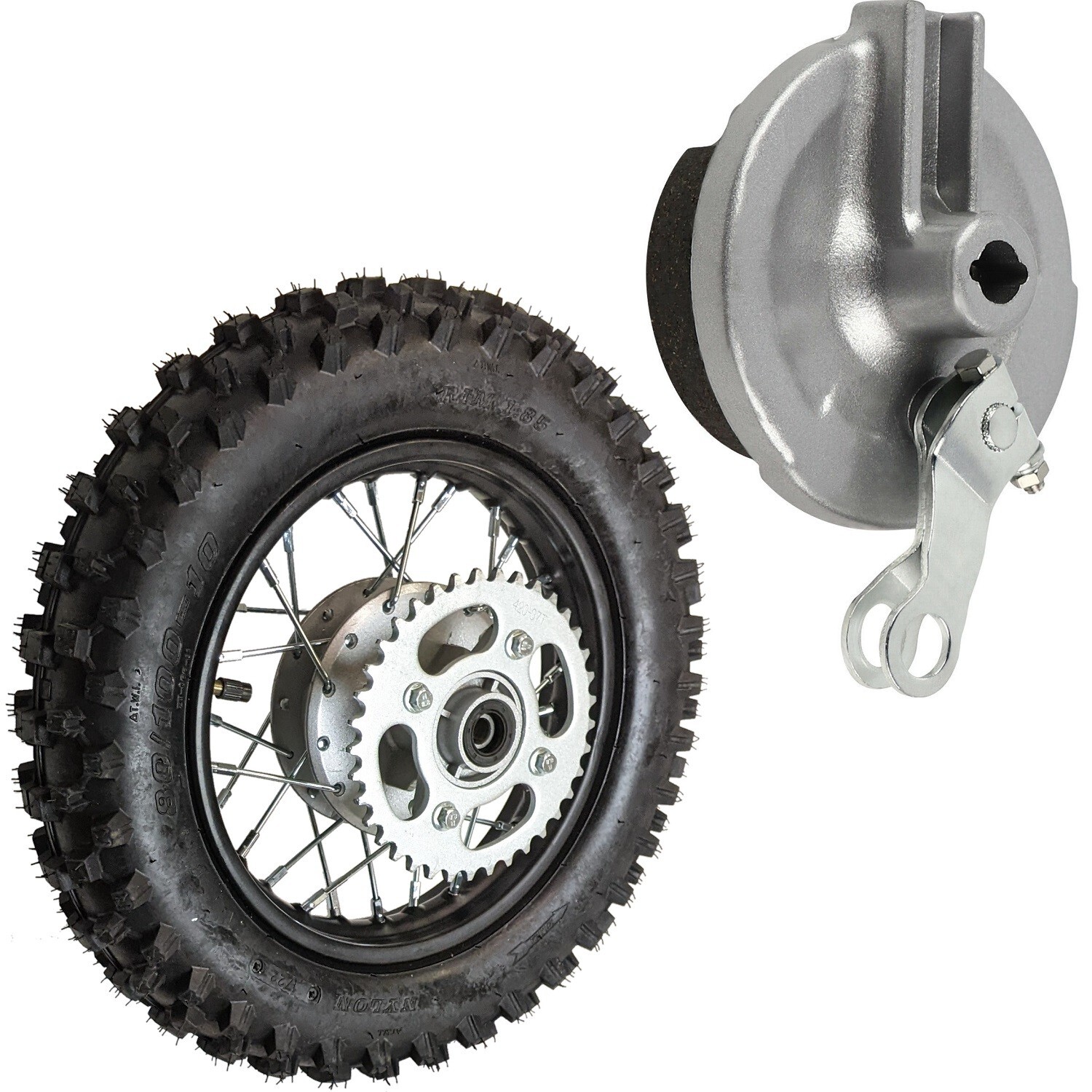 Rear Wheel 80/100-10 Tire Rim 3.00-10 Drum Brake Dirt Pit Bike KLX110 KX65 CRF70