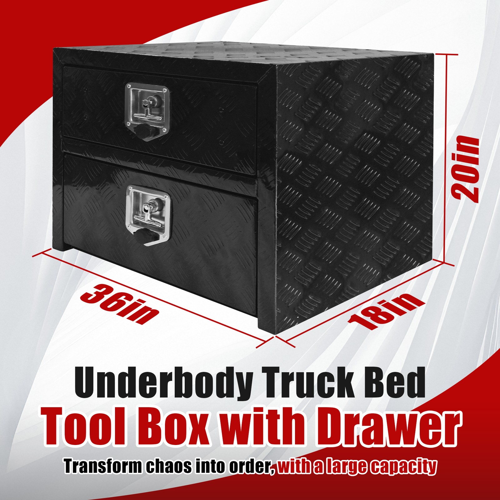 36″ Aluminum Double Layer Drawer Tool Cabinet Truck Pickup Trailer Organizer