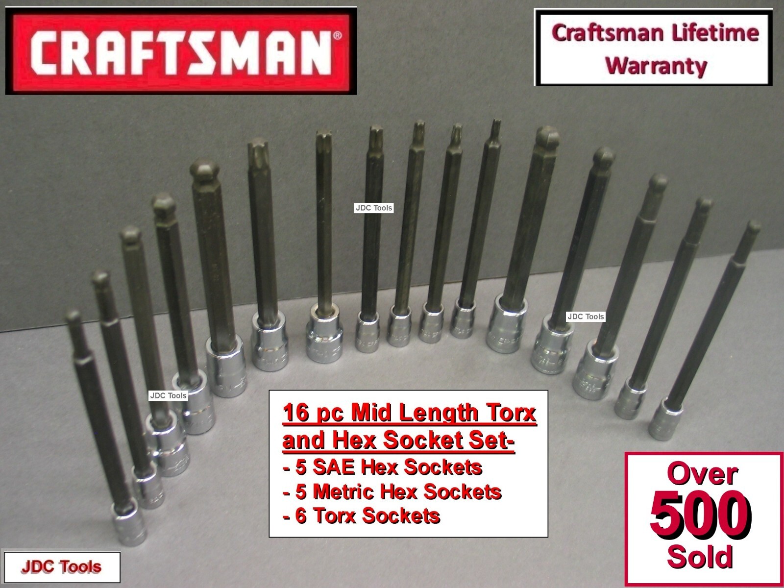 CRAFTSMAN 16pc 1/4 3/8 LONG SAE&METRIC MM Torx Hex Allen bit ratchet socket set
