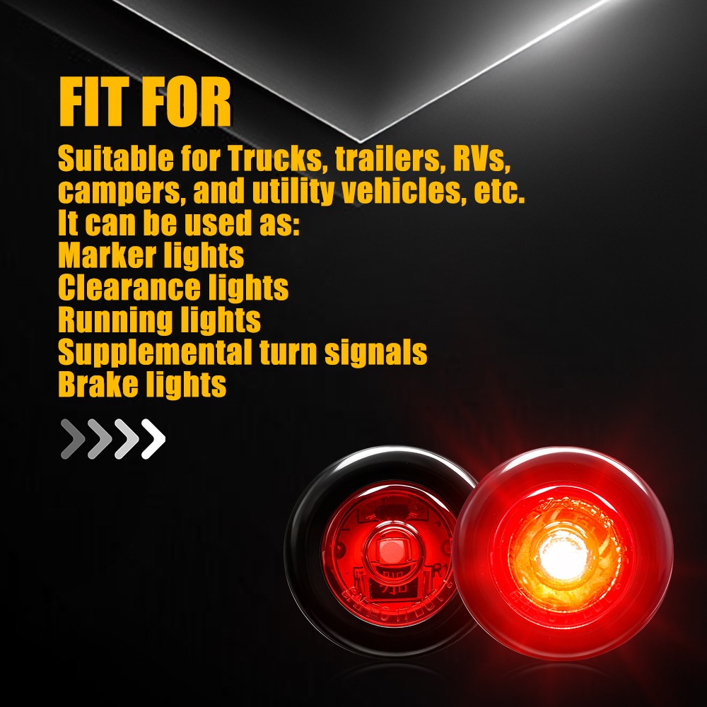 Red 10X 3/4″ Round LED Waterproof IP67 Side Marker Clearance Indicator Light 12V