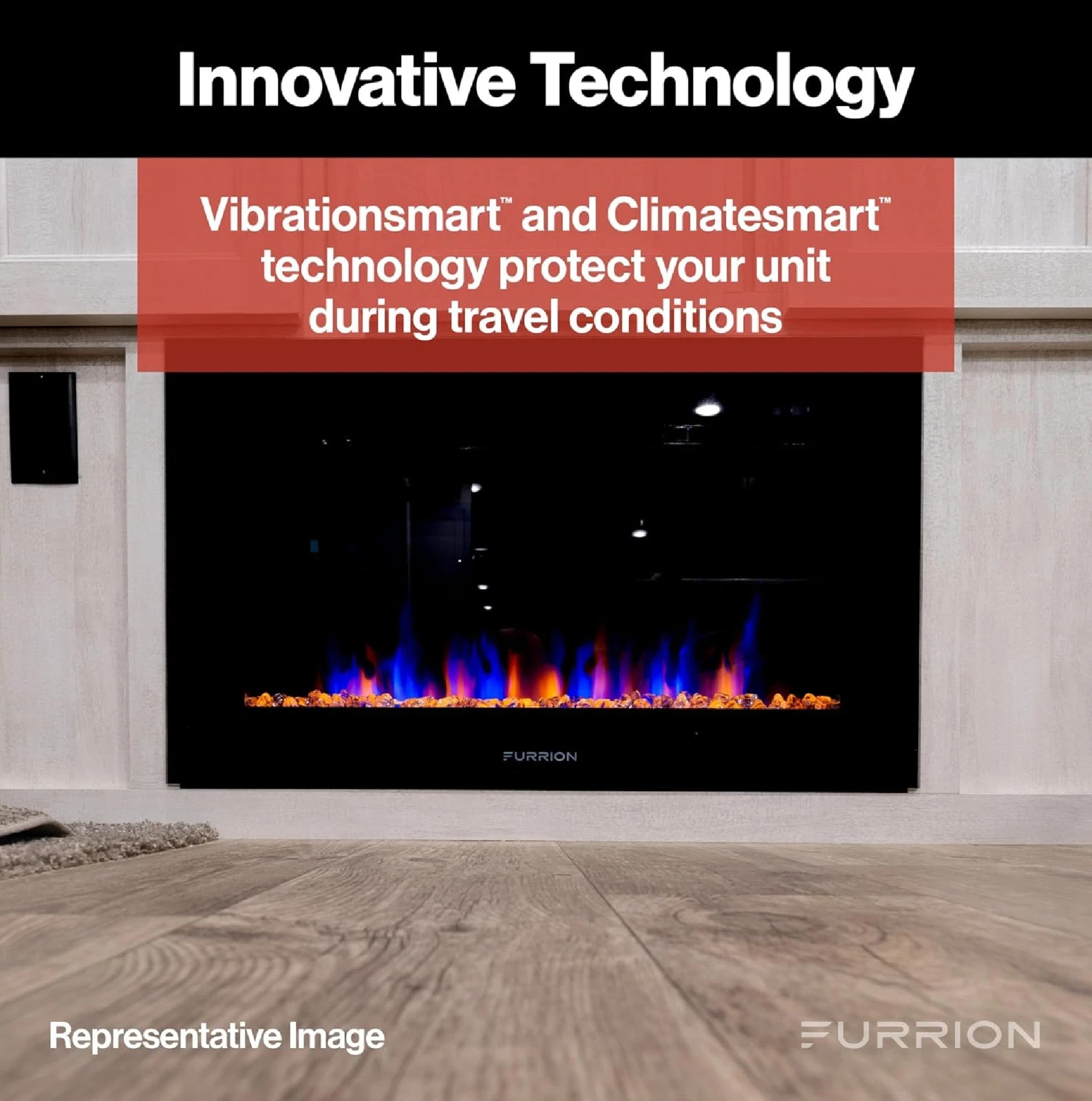 Furrion Lippert 30″ RV Eletric Fireplace FF30SC15A-BL Crystal Platform Camper