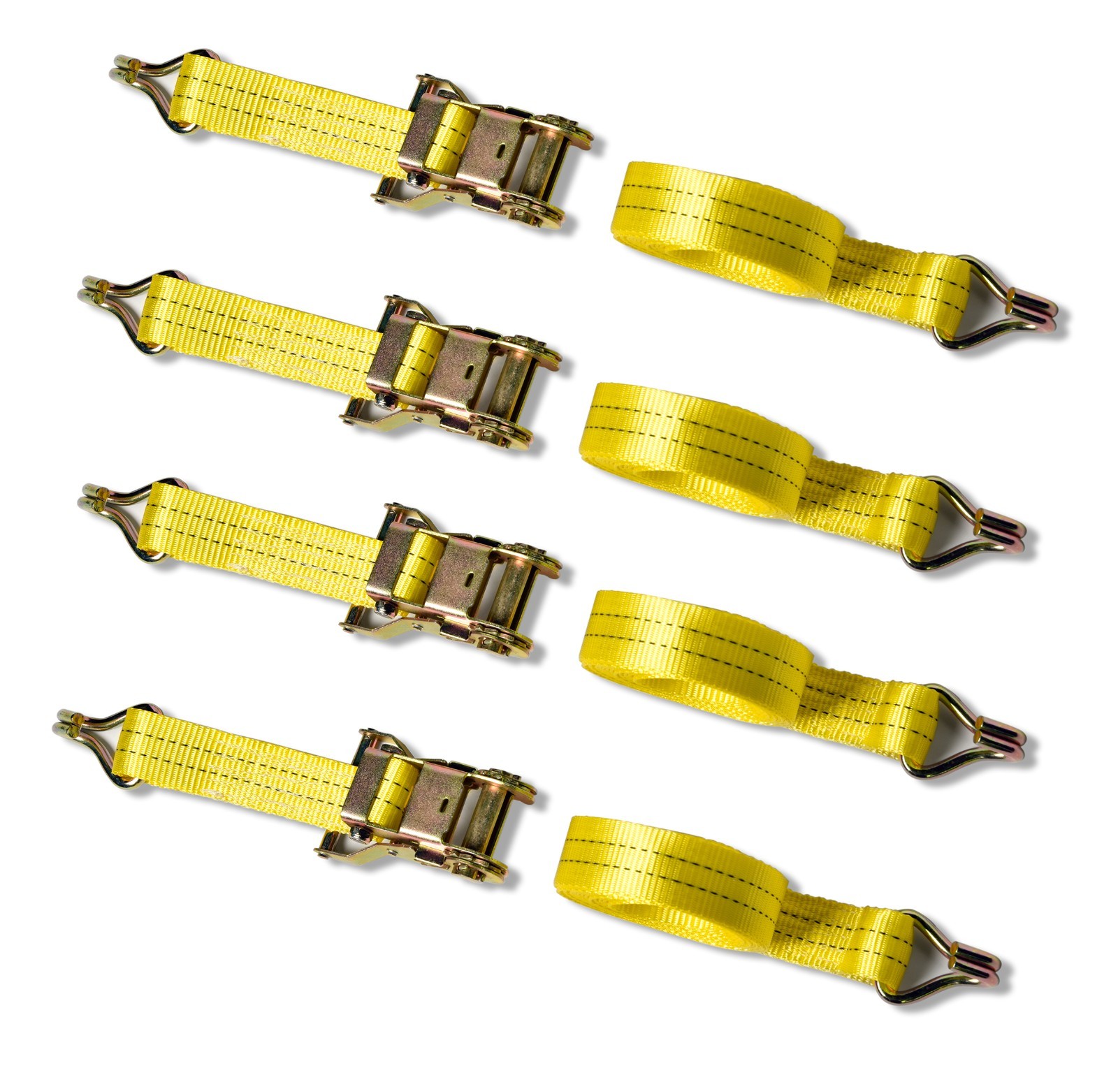 4x Yellow Ratchet Strap J Hook 1.5″x15′ 4000lb Heavy Duty Tie Down Cargo ATV UTV