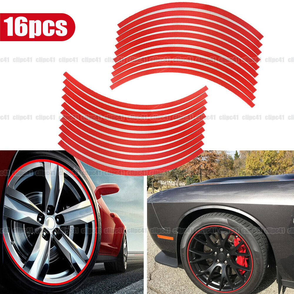 16Pcs Red Reflective Car Rim Wheel Tape Stickers Decal Strips For 18″ Wheel Hub