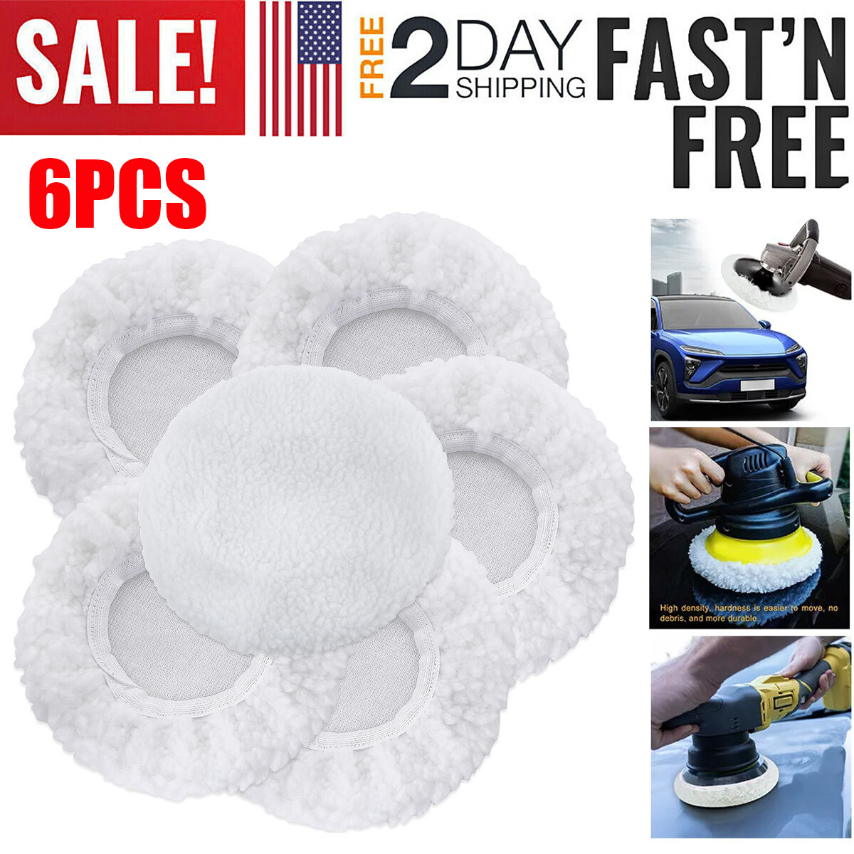 6PCS Polishing Bonnet Pads 9 to 10 inches Buffer Bonnets Microfiber Car Polisher