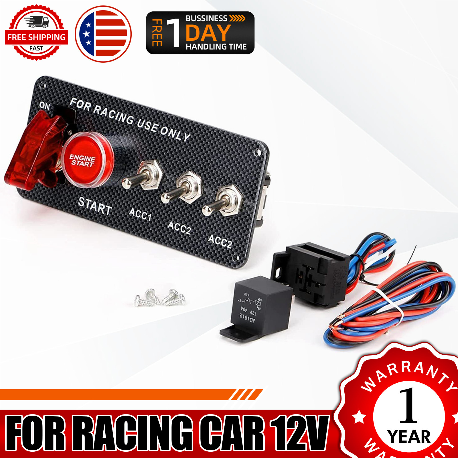 12V Toggle Racing Cars Ignition Switch Panel Engine Start Push Button LED Kit