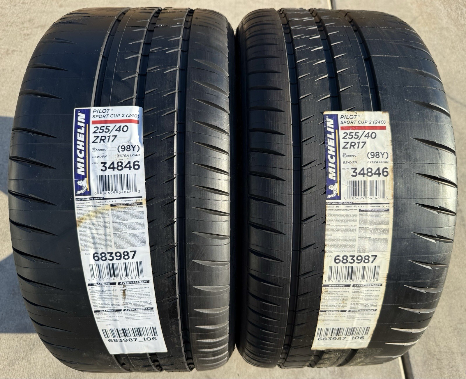 FOUR BRAND NEW 255/40ZR17 (98Y) Michelin Pilot Sport Cup 2 (240) Tires 2554017