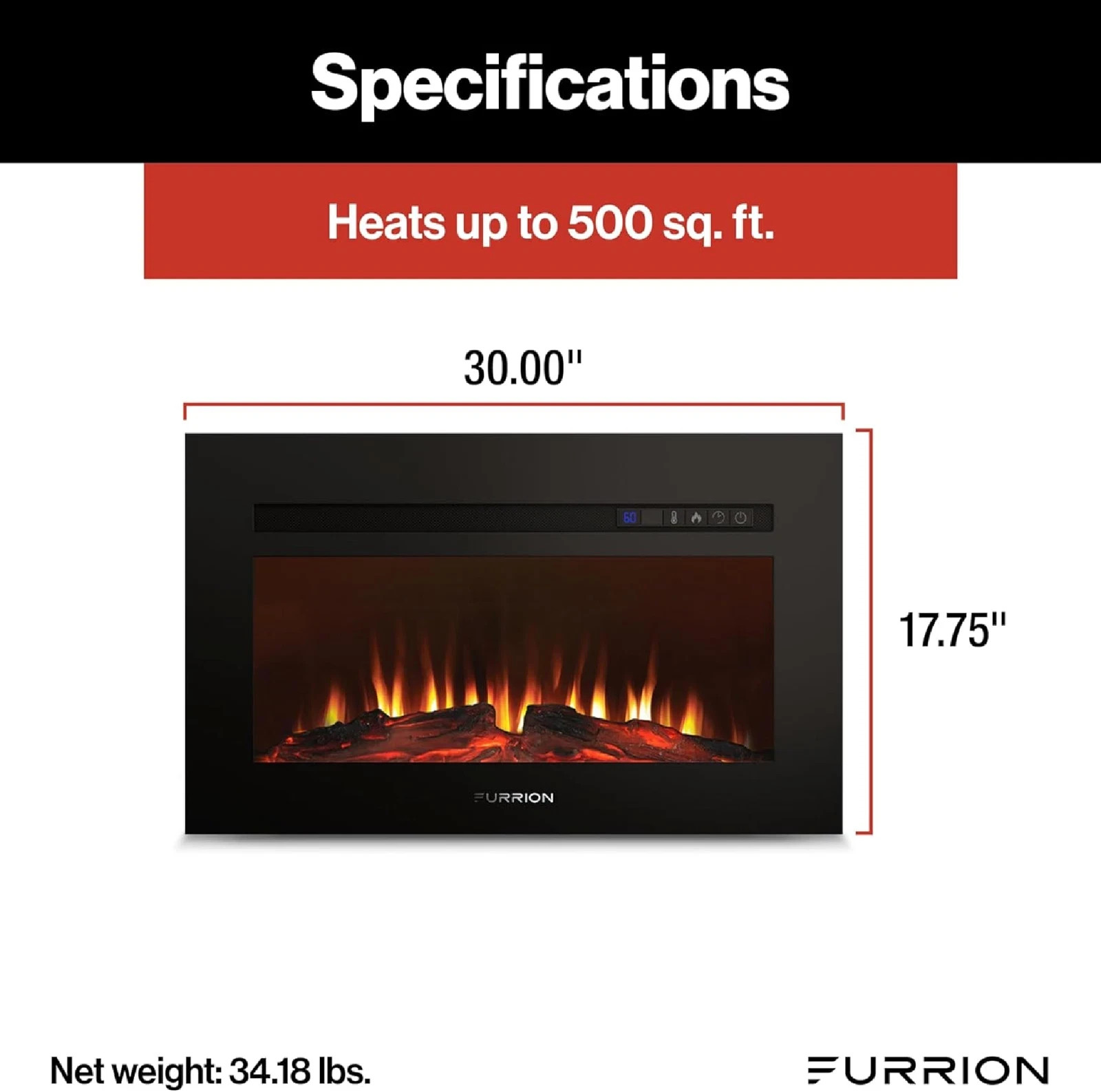 Furrion Lippert 30″ RV Eletric Fireplace FF30SC15A-BL Crystal Platform Camper