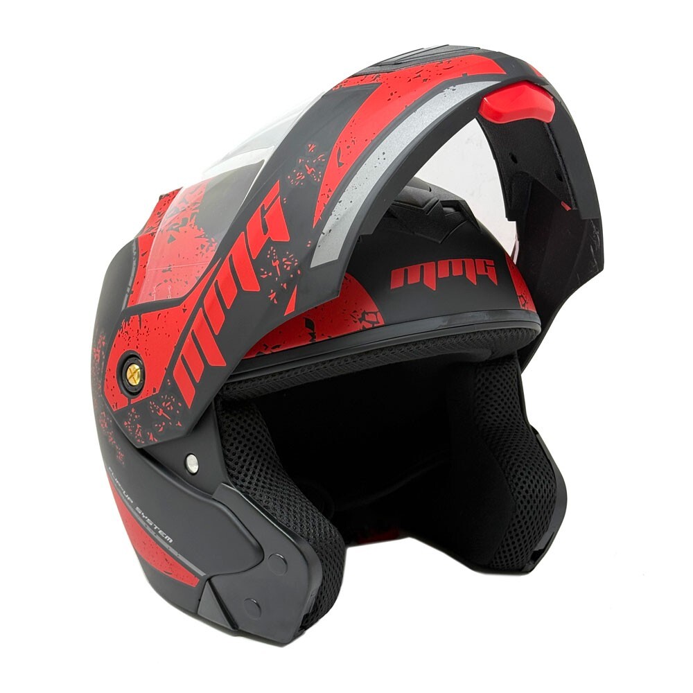 MMG Adult Motorcycle Modular Full Face Helmet Flip up Visor (Black/Red, XL)
