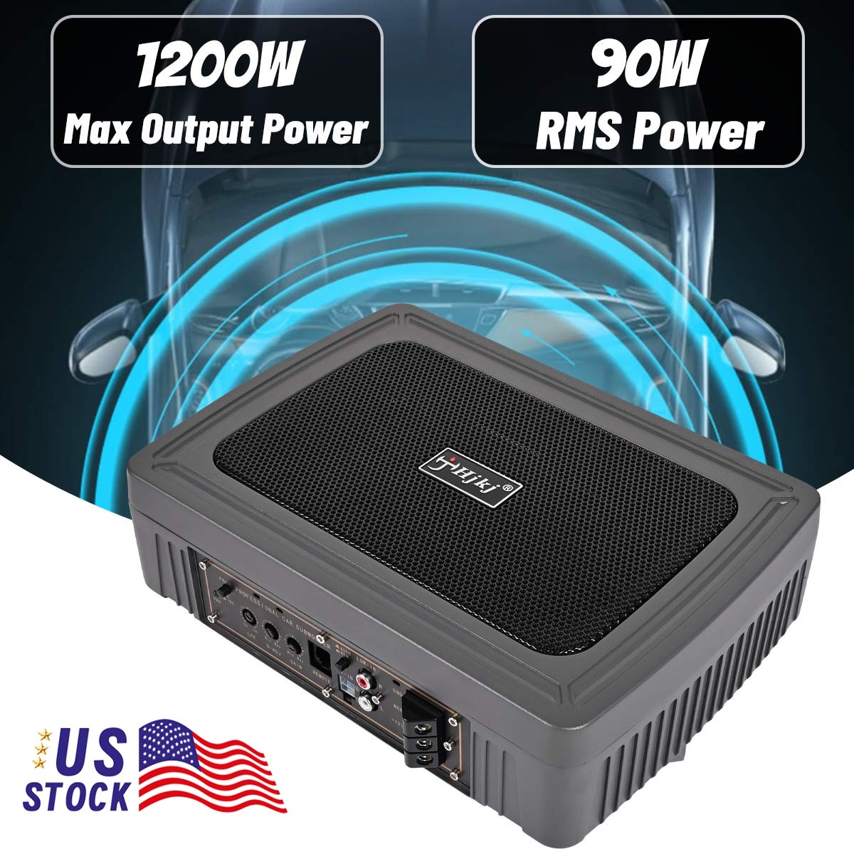 1200W Car Subwoofer Active Underseat Bass Box Audio Speaker Amplifier + Cables