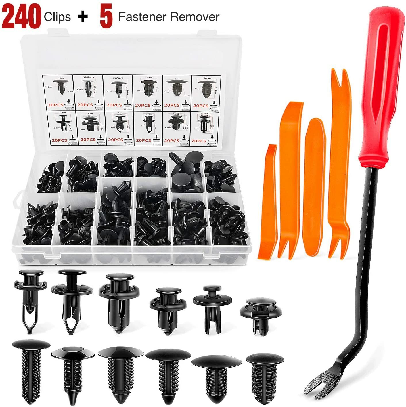 Nilight 240PCS Bumper Retainer Clips with Fastener Remover Car Rivets Fasteners