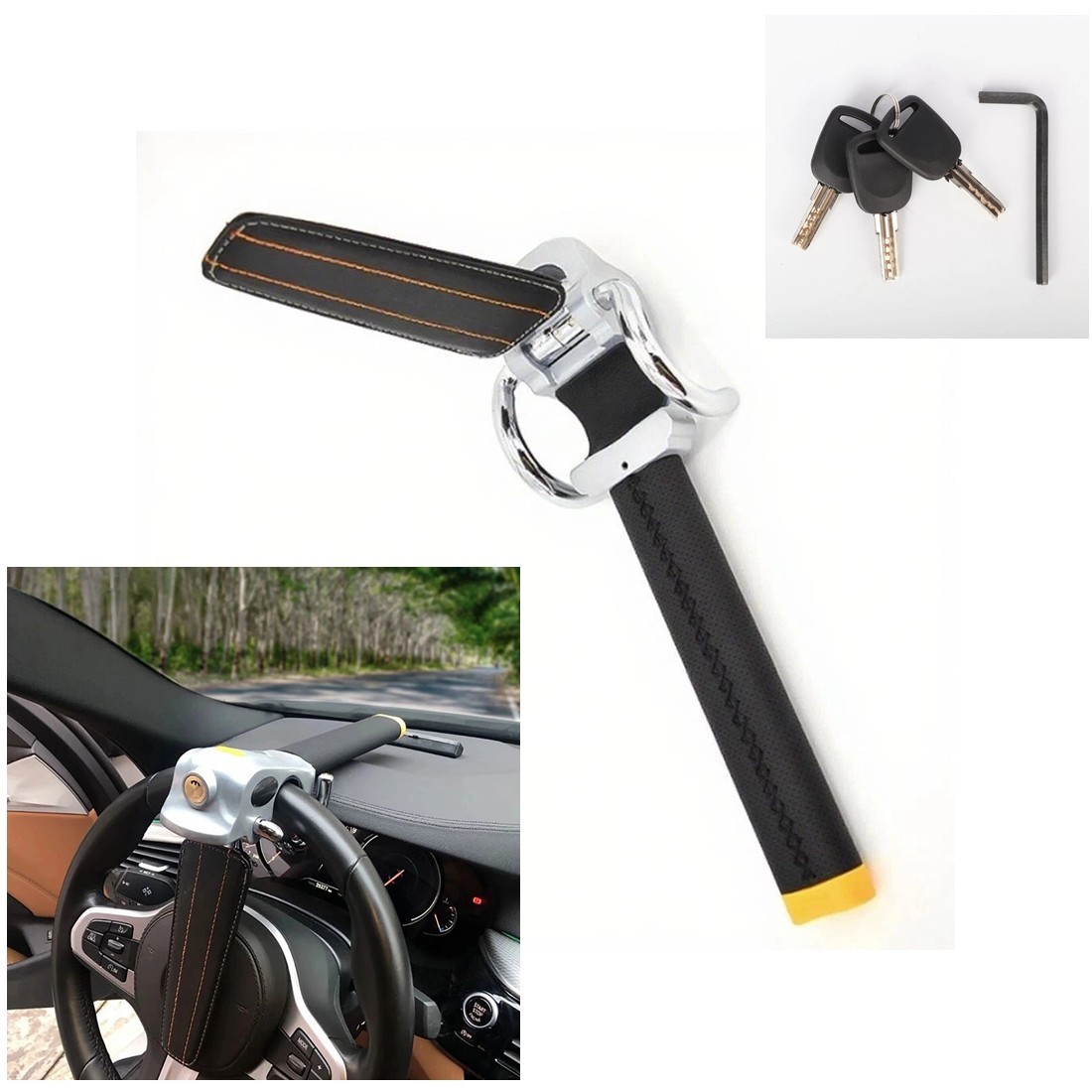 Foldable Car Steering Wheel Security Lock With 3 Keys Vehicle Anti-Theft Devices