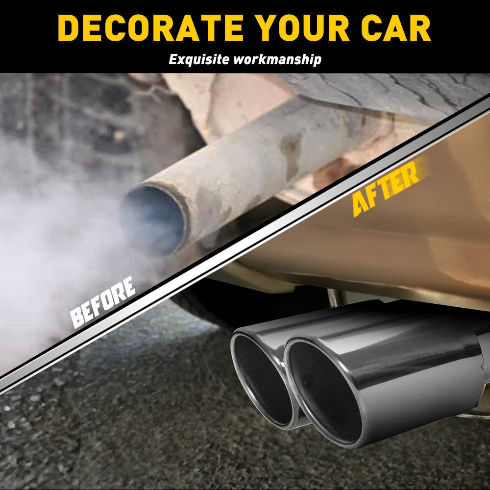 Universal Stainless Steel Dual Exhaust Tip Silver For 1.5-2.4in Outlet Tailpipe