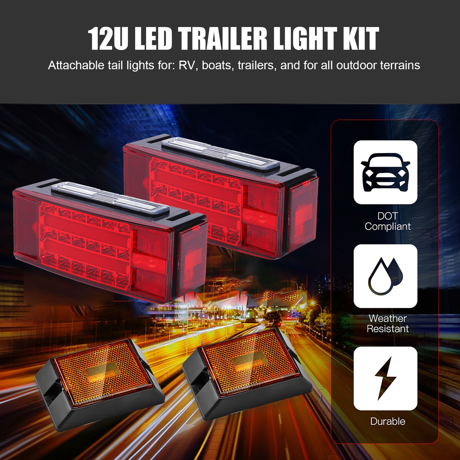 Rear Led Submersible Trailer Tail Lights Kit Boat Marker Truck Waterproof New